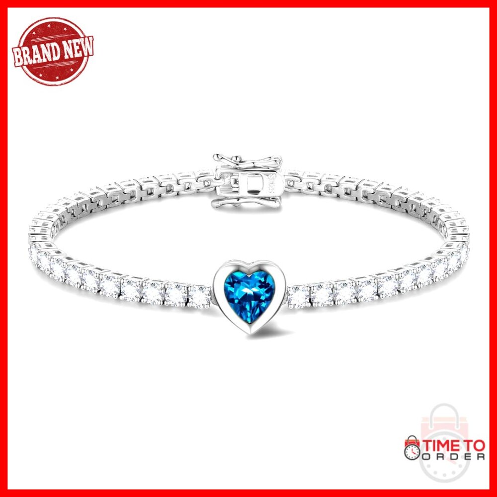 7mm Heart Birthstone Tennis Bracelet Sterling Silver 7 Inch Length